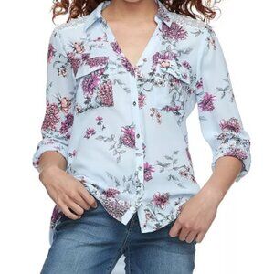 Candie's Floral and Lace Button Up Blouse Blue in a Misses size Small